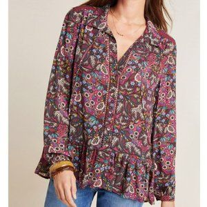 Anthropologie Maeve Janie Flounced Purple Peasant Blouse